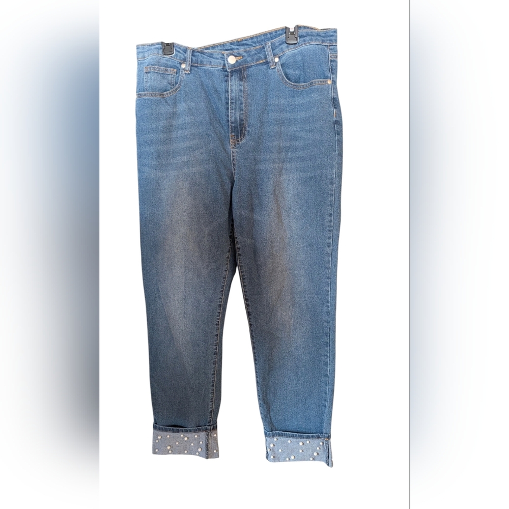 Regalia Mid Rise Jeans With Studded Cuffed Ankles Size 16